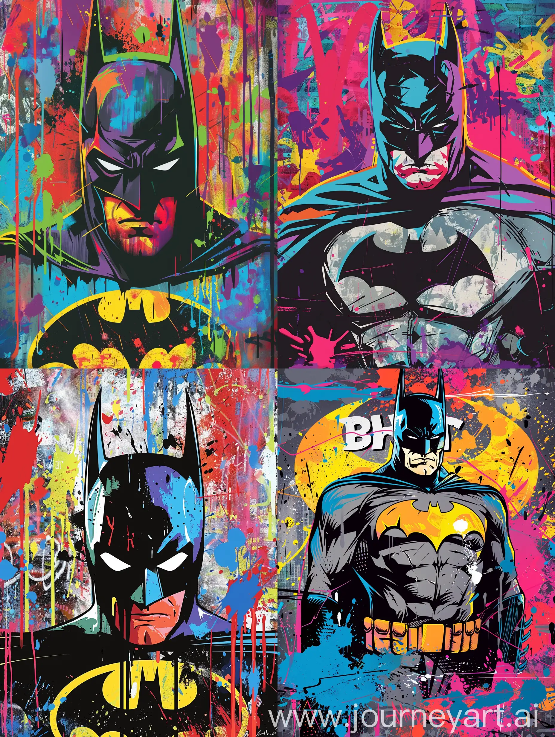 Steert urban style, flat vector illustration graffiti, of Batman  , graffiti,vibrant, urban street art style, detailed, random graffiti solid texts Texts in the background, paint splash and graffiti texts 