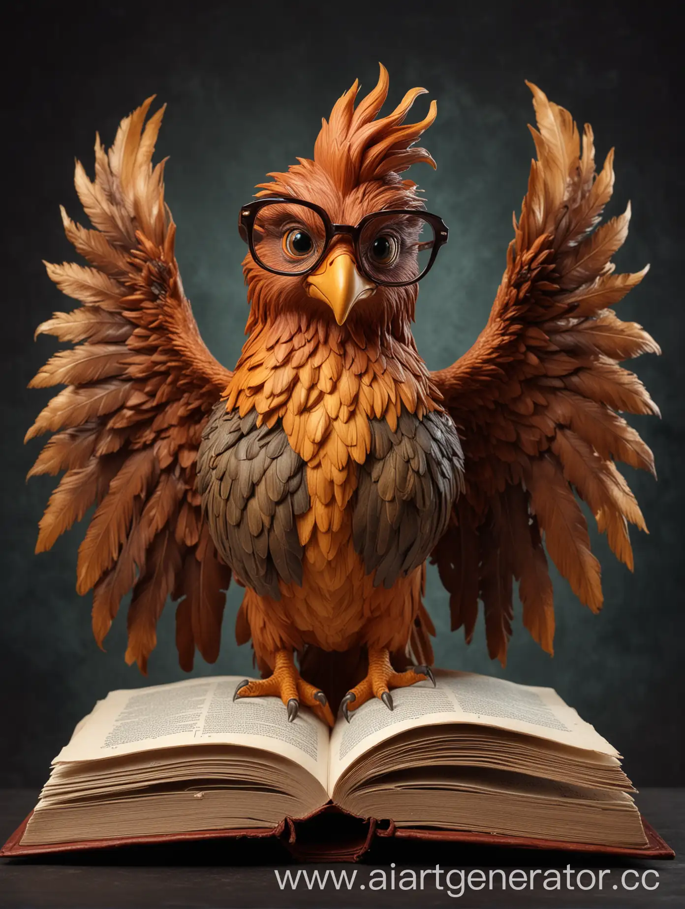 Phoenix-Wearing-Glasses-Reading-an-Open-Book