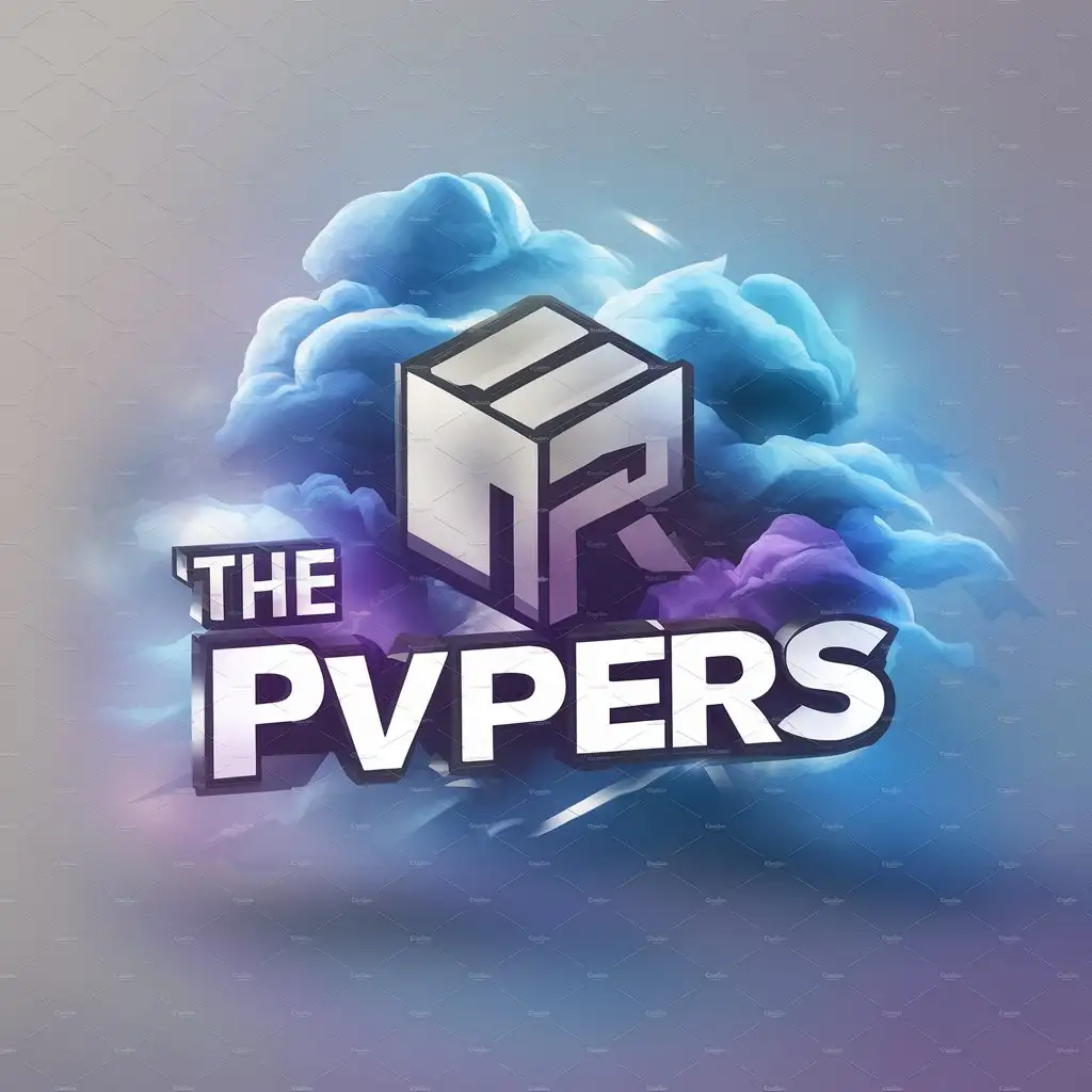 a logo design,with the text 'The PVPers', main symbol:Minecraft, clouds, Blue/purple/effect/cool/clear/3d, Purple,Moderate,clear background