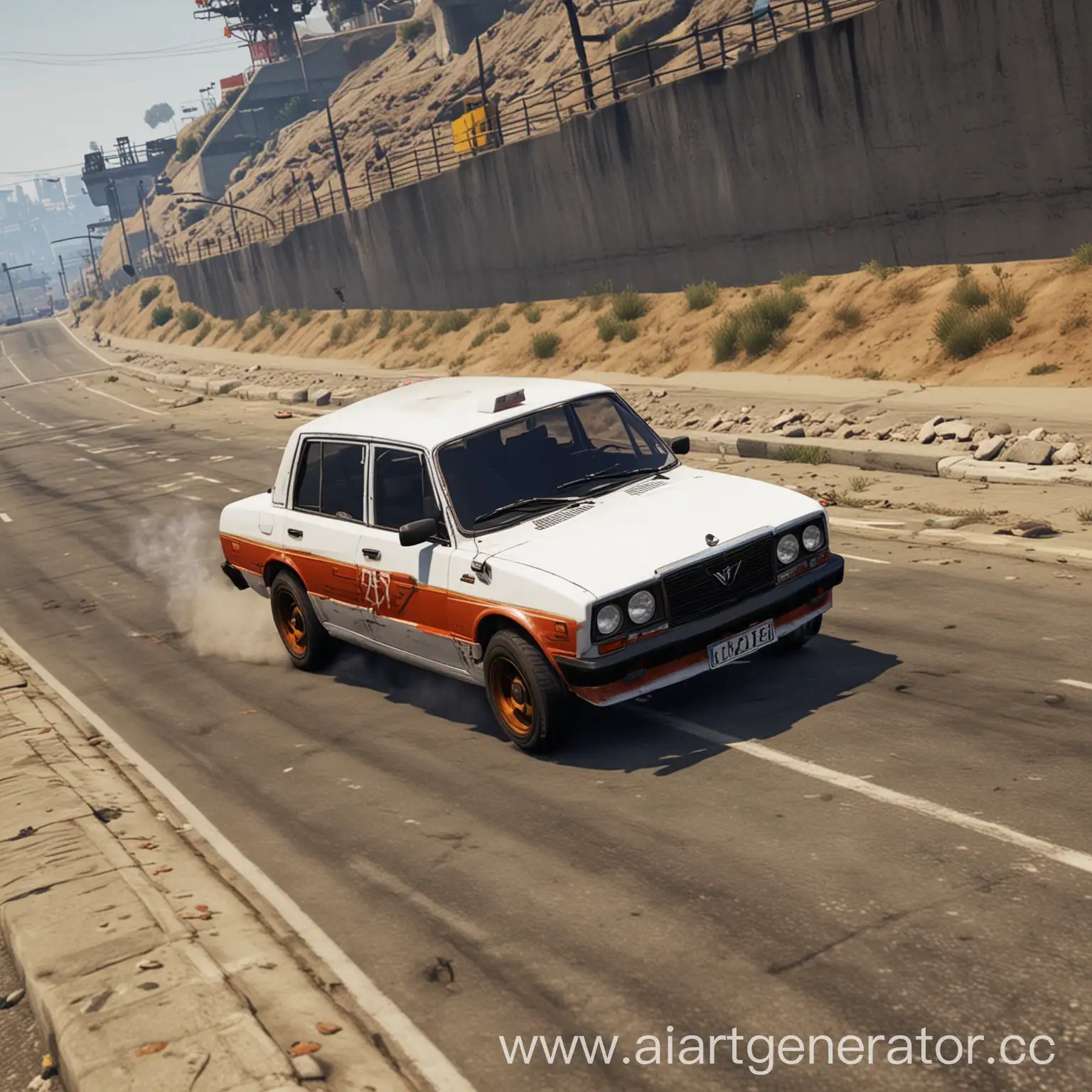 Modified-Russian-Car-Soars-Off-Ramp-in-GTA5