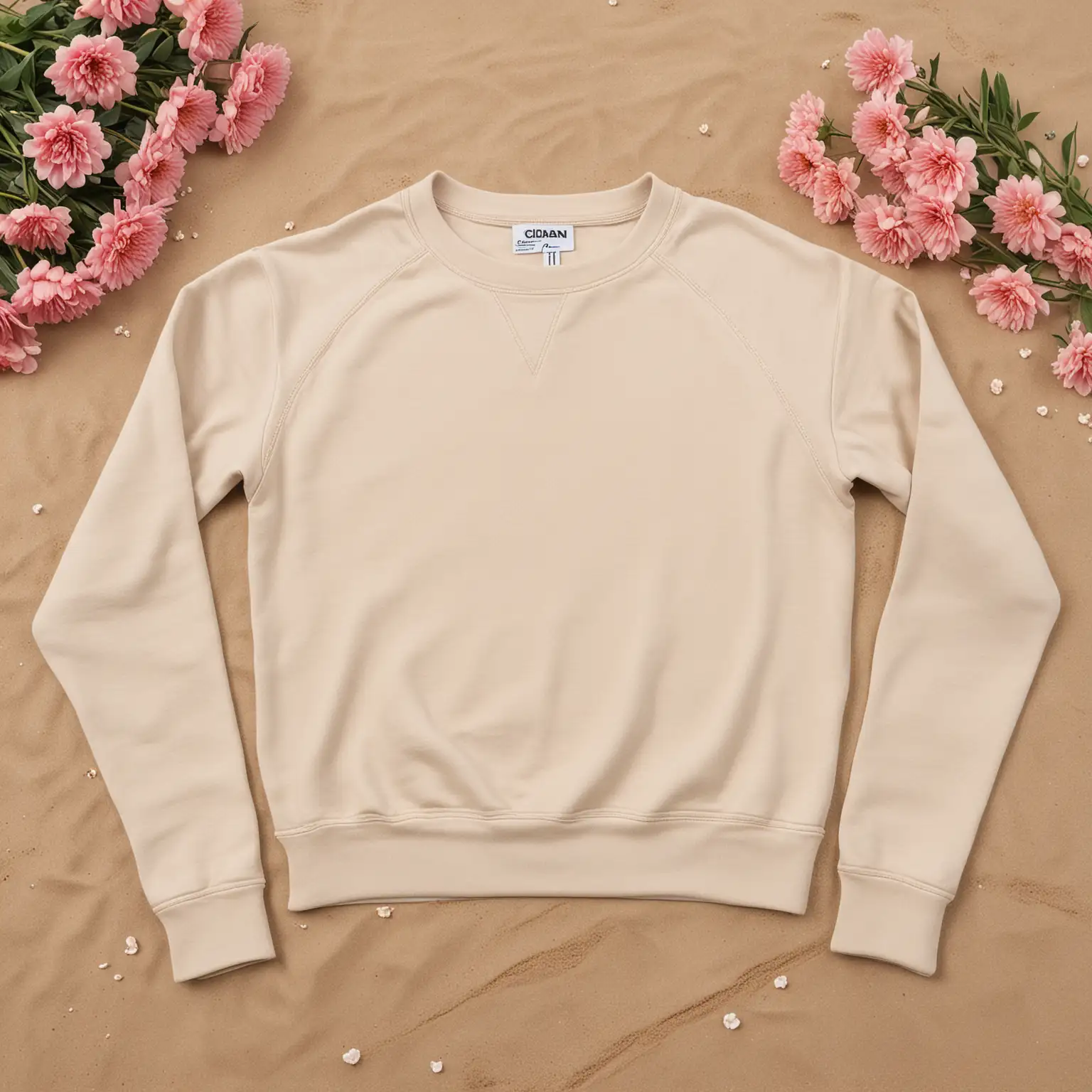 Stylish Sand Glidan 18000 Sweatshirt Flat Lay with Floral Backdrop