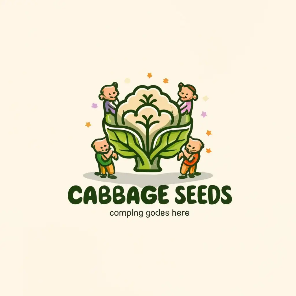a logo design,with the text "Cabbage seeds", main symbol:a cauliflower and some children,Moderate,be used in Education industry,clear background