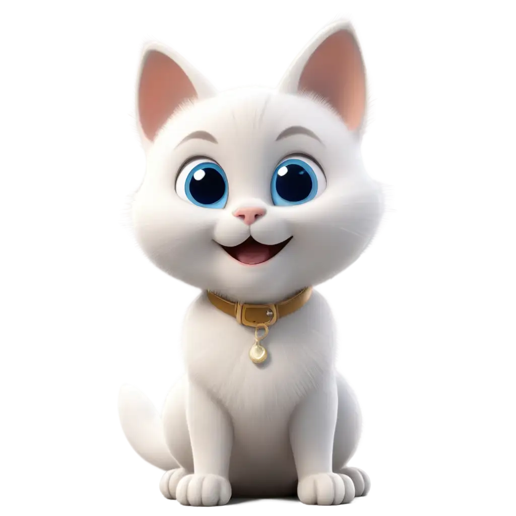 3d white kitten with blue eyes smiling and sitting