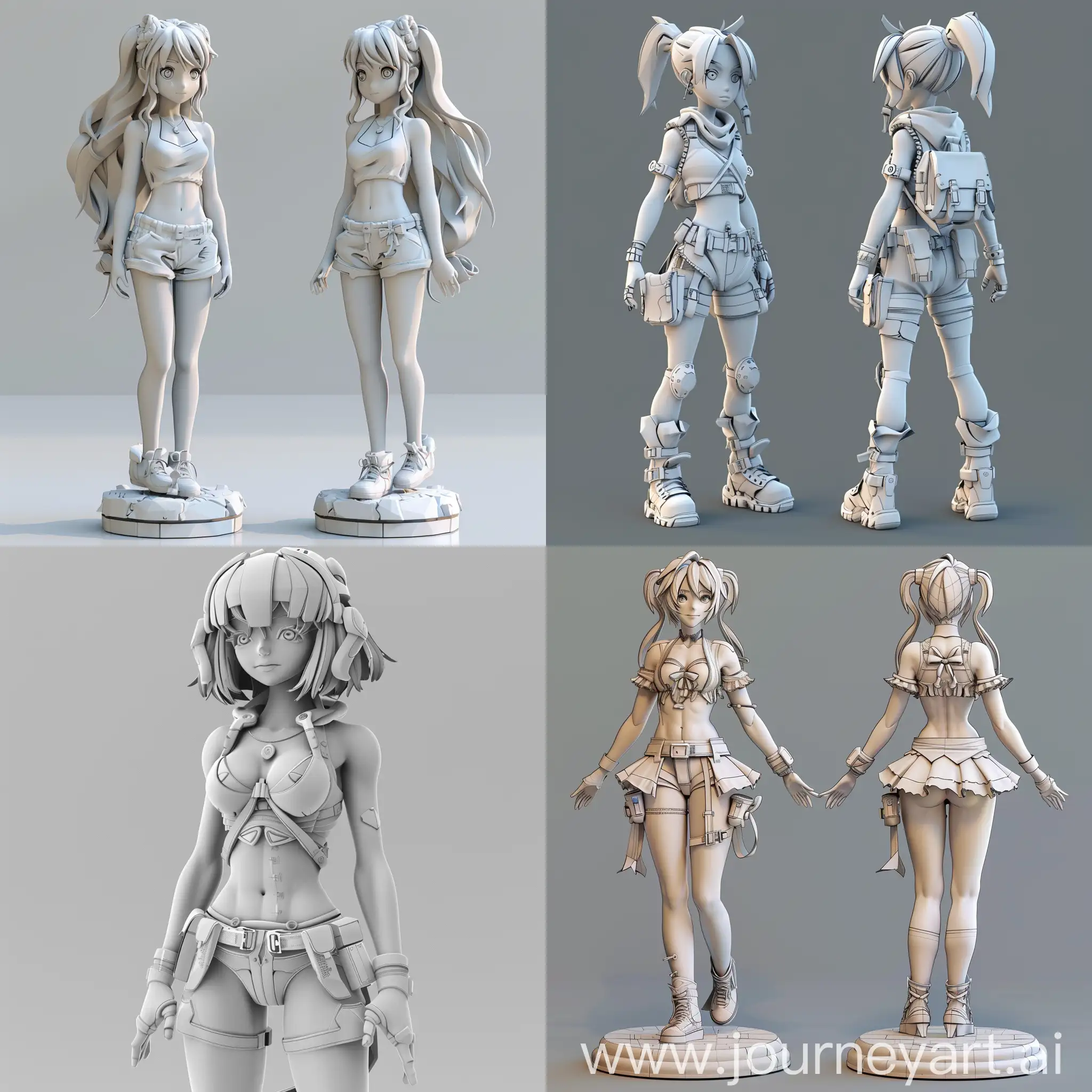 crate me a 2d turnaround of a anime style character for reference to 3d model
