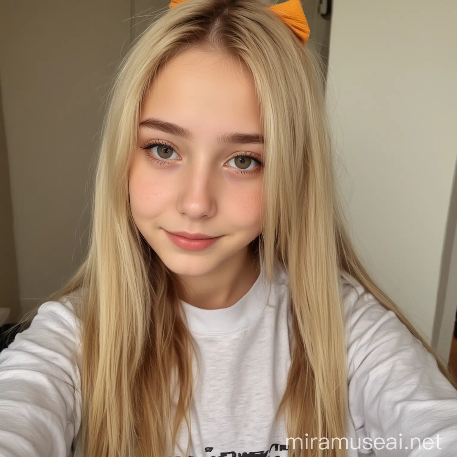 Blonde 13YearOld Girl in Student Attire Taking a Selfie