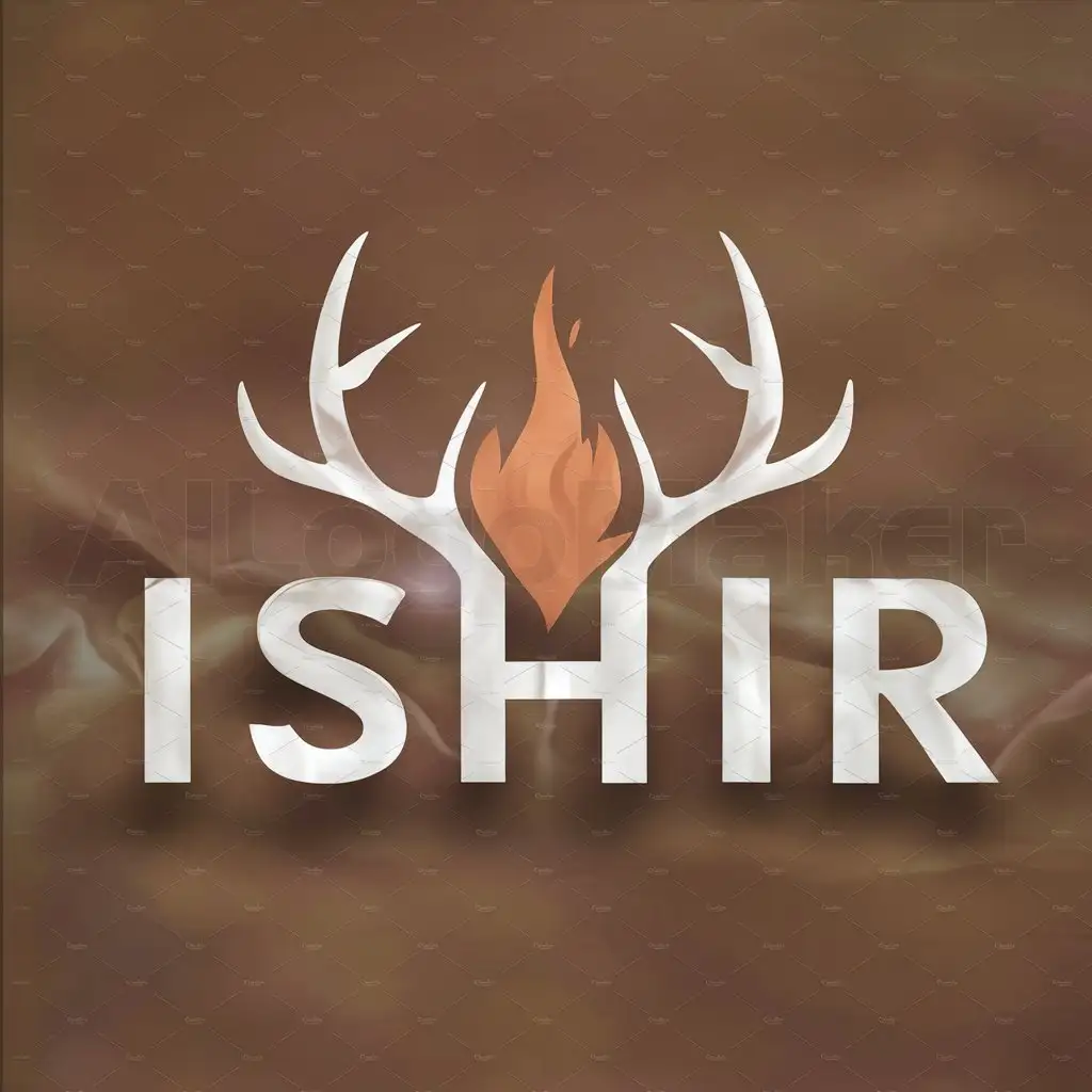 a logo design,with the text "ISHIR", main symbol:antler with flame in negative space,Moderate,clear background