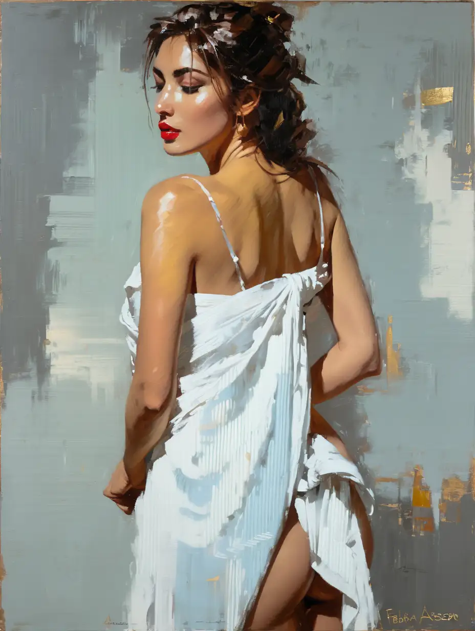 (an expressive painting:1.3), (large strokes style), palette knife style, (Fabian Perez style & Henry Asencio:1.3) , (Nude Woman Pulling on Her Clothes:1.4) ,
((naked woman:1.3)) , (bare butt:1.4)