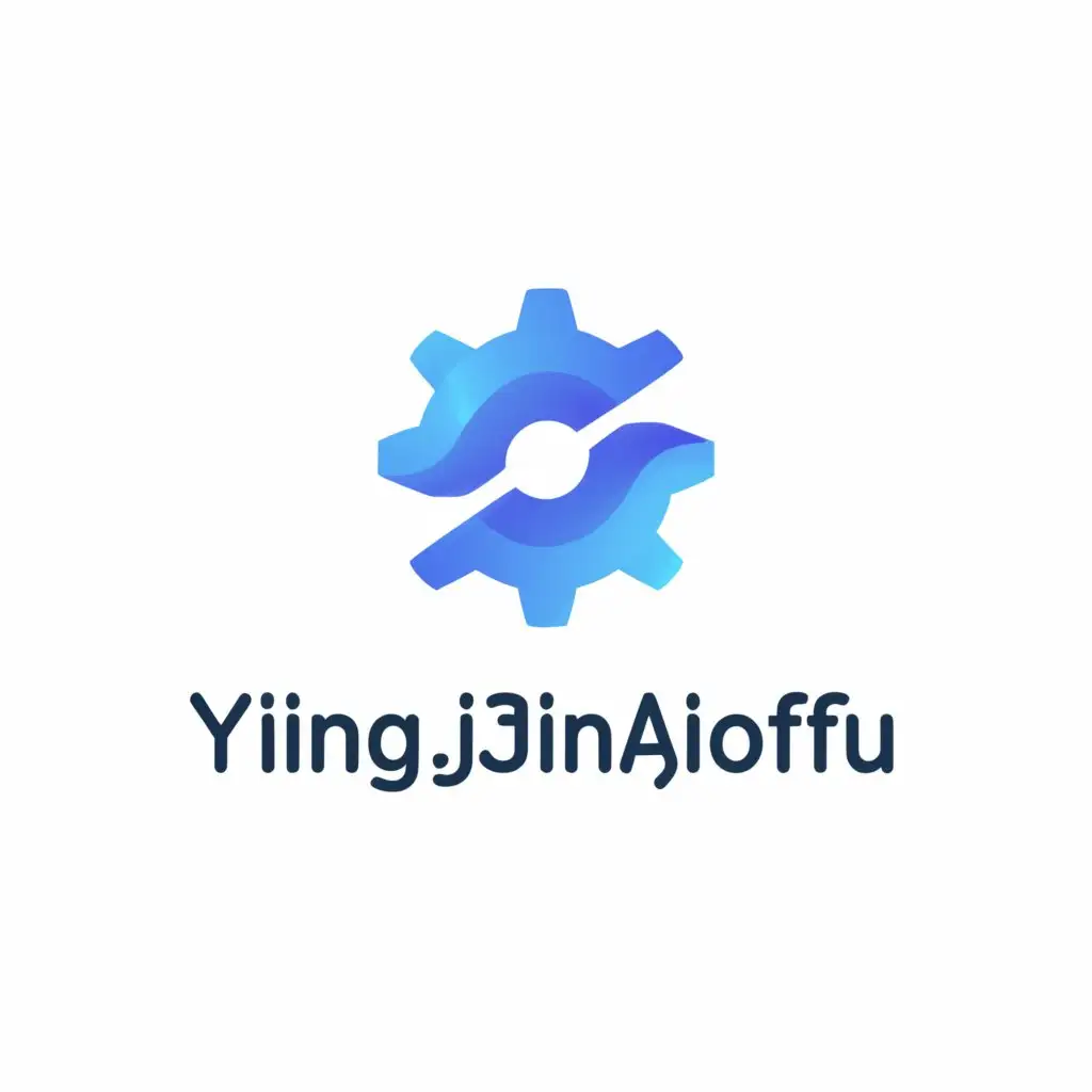 a logo design,with the text "YingJianJiaoFu", main symbol:Gear, mesh, plate, blue,Minimalistic,be used in Technology industry,clear background