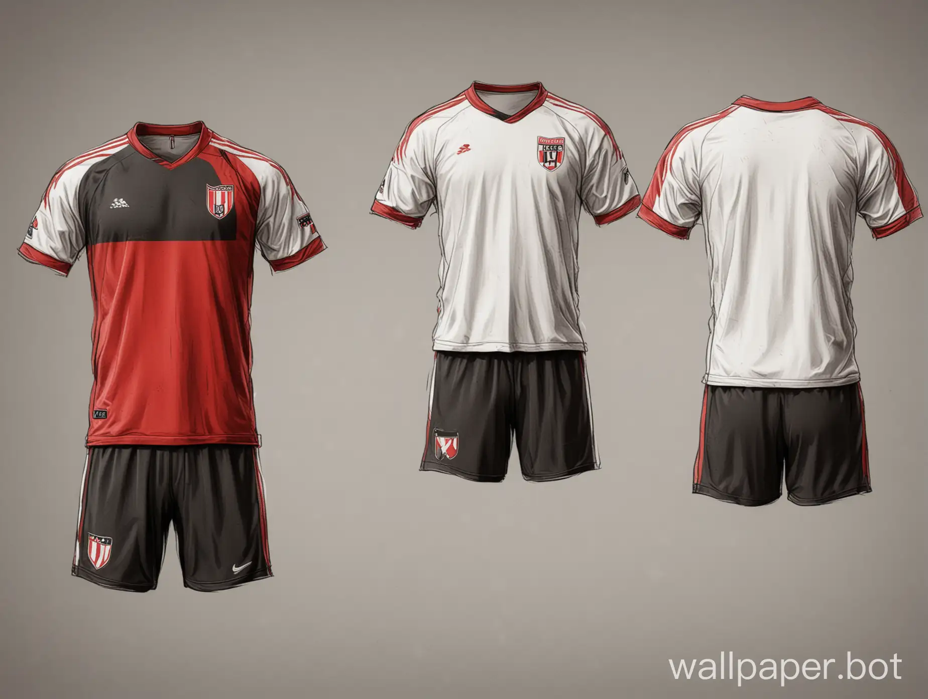 Soccer uniform black-red white background sketch form concept 16K