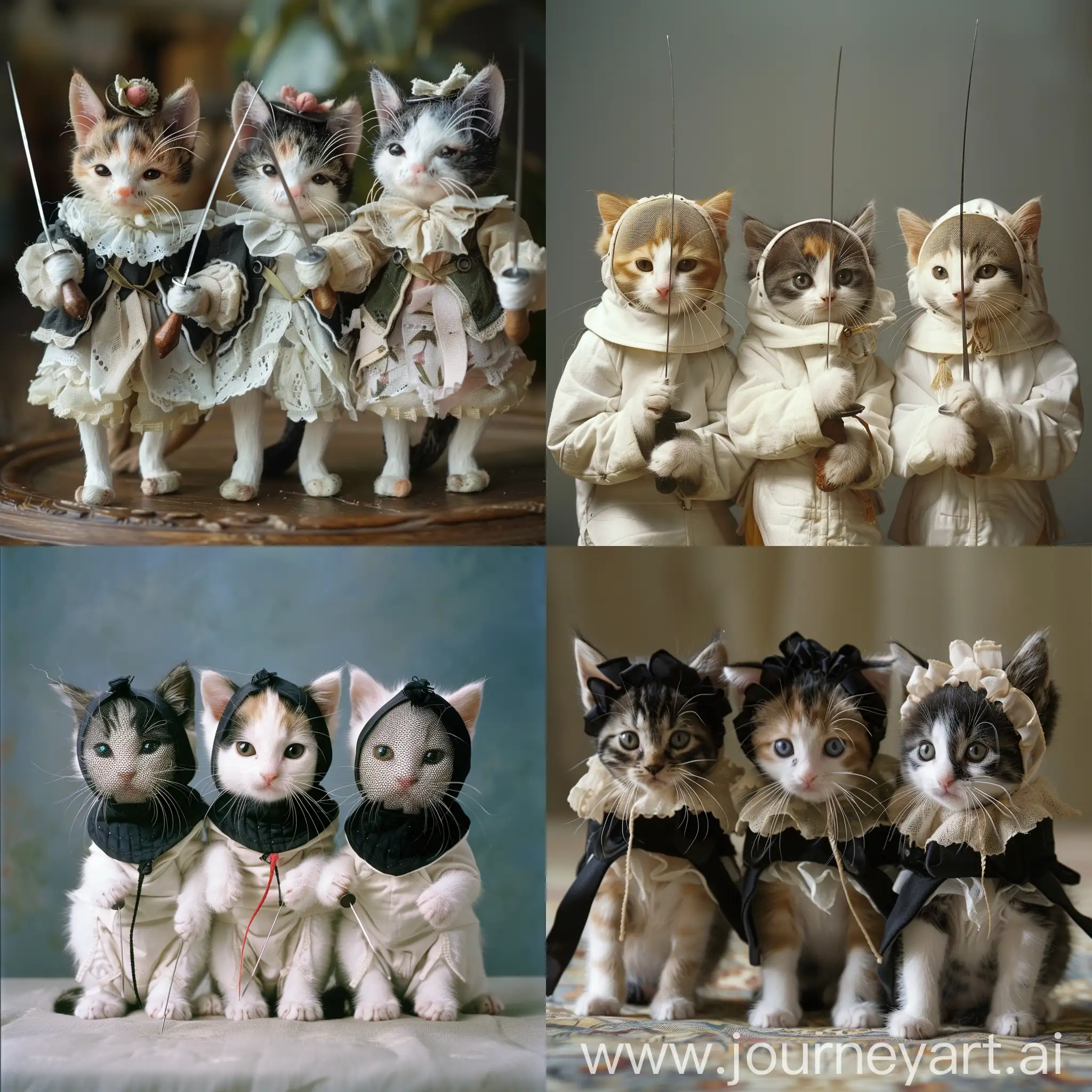 Three-Whimsical-Calico-Kittens-in-Fencing-Costumes