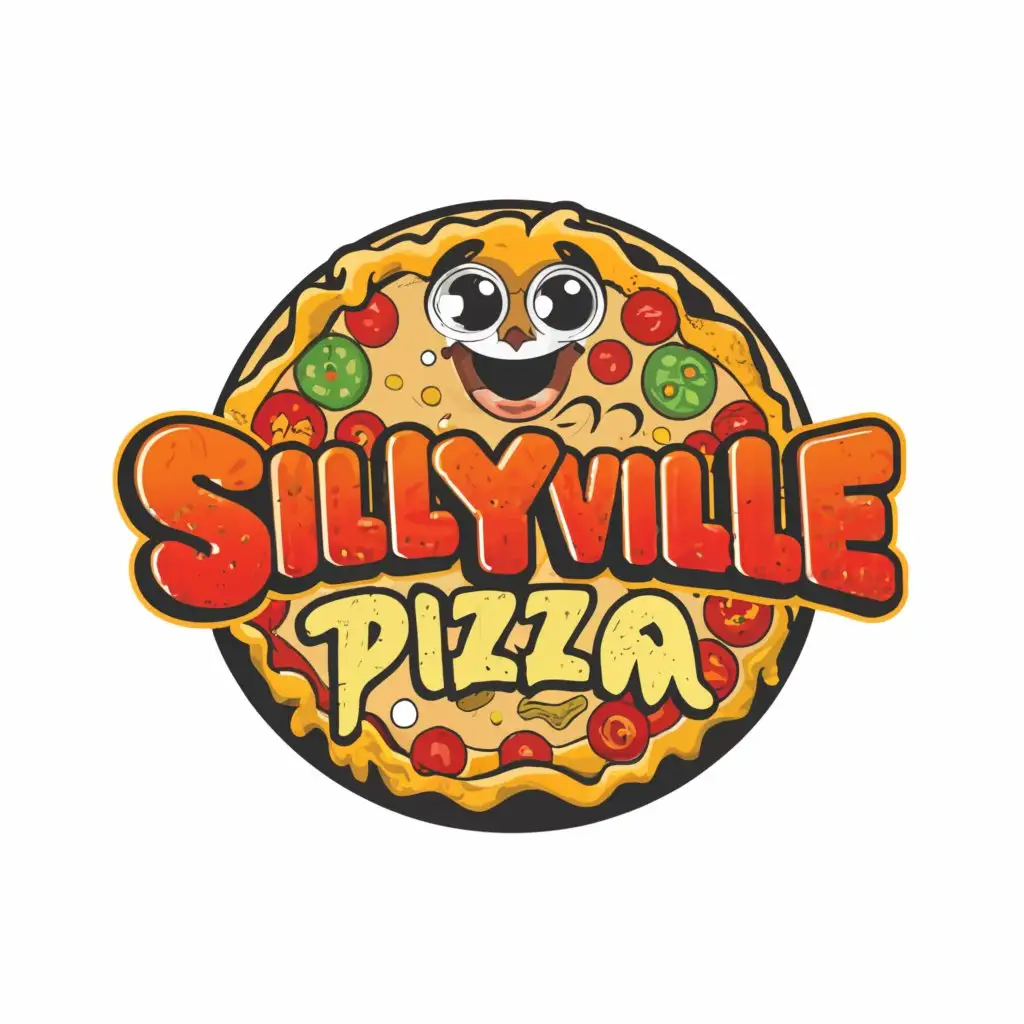 LOGO-Design-For-Sillyville-Pizza-Playful-Face-with-Vibrant-Colors-for-Restaurant-Branding