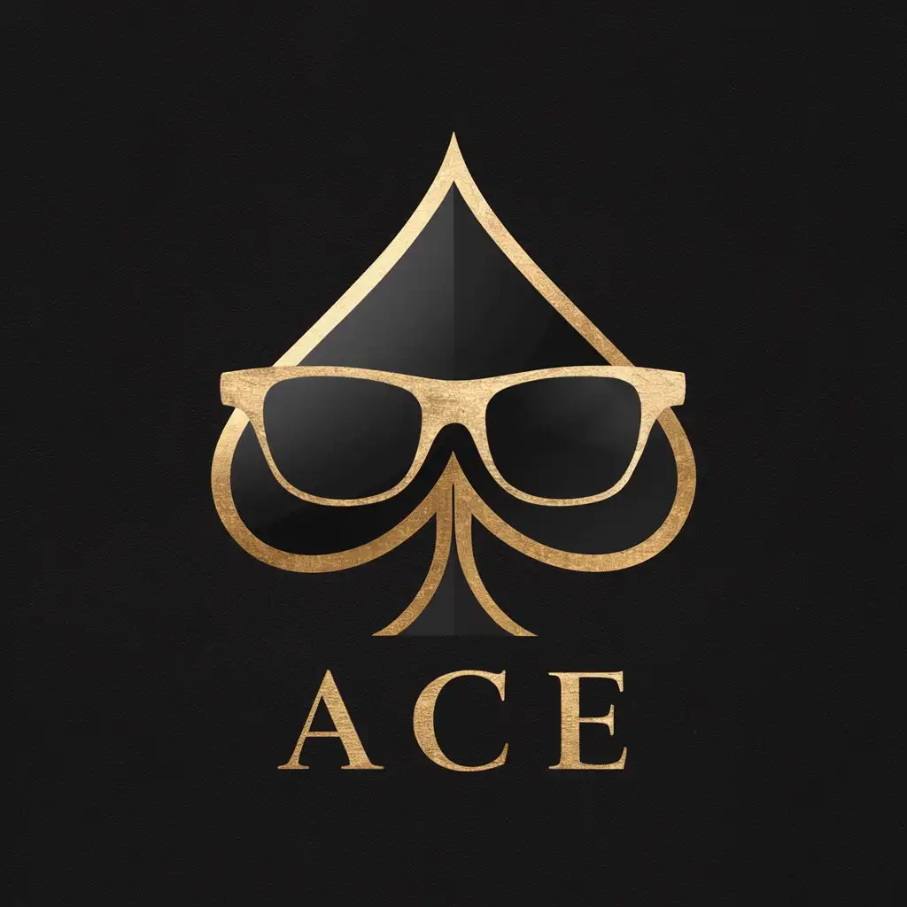 Aesthethic street style Brand Logo named and theme "ace" black and gold, add stylish black glasses no frame