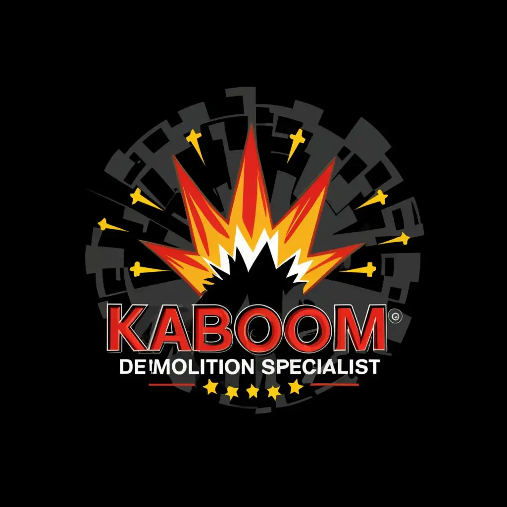 a logo design,with the text "KaBOOM: Demoliton Specialist", main symbol:explotion,complex,be used in Construction industry,clear background