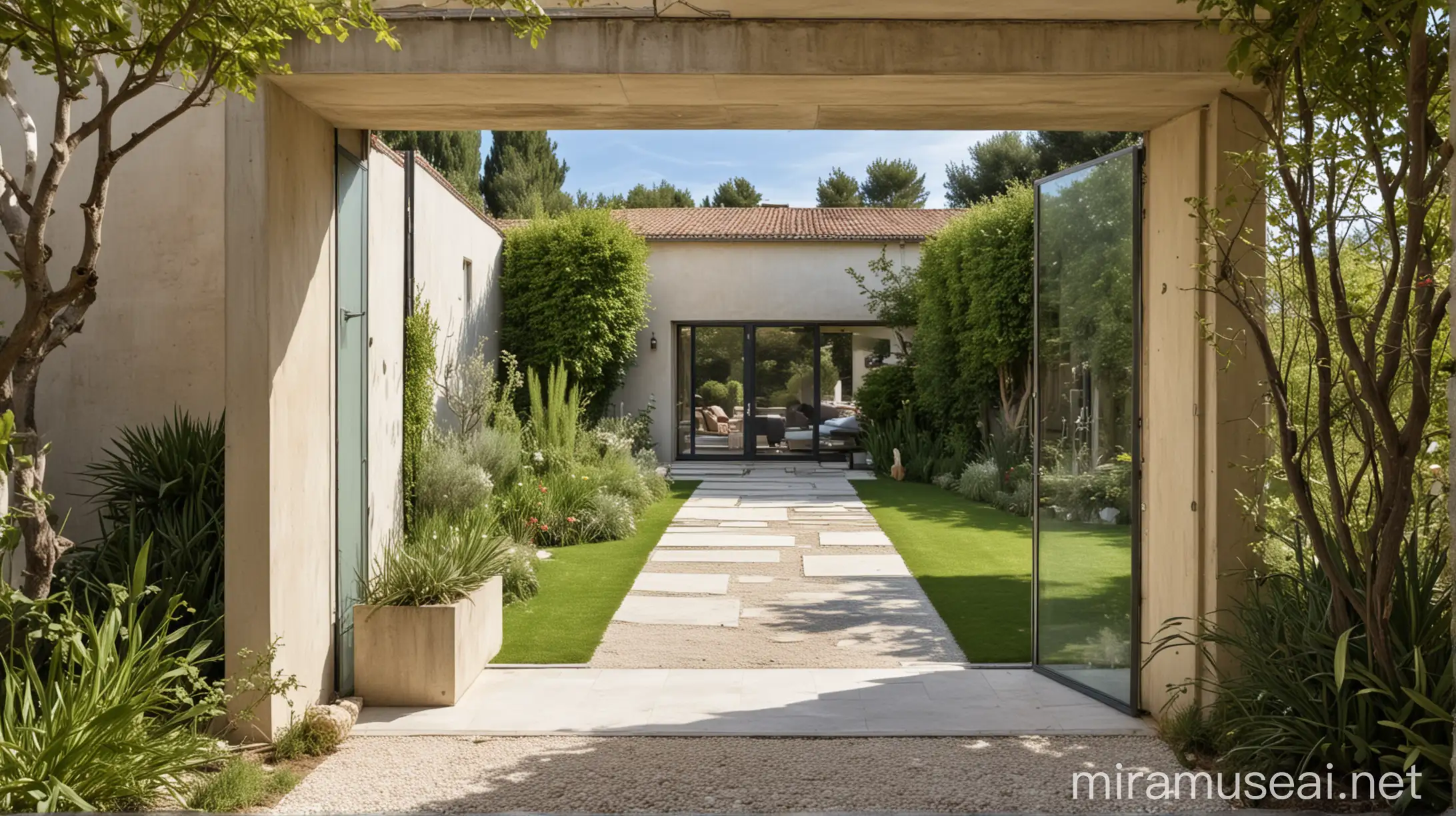 Contemporary House Entrance in a South of France Garden View