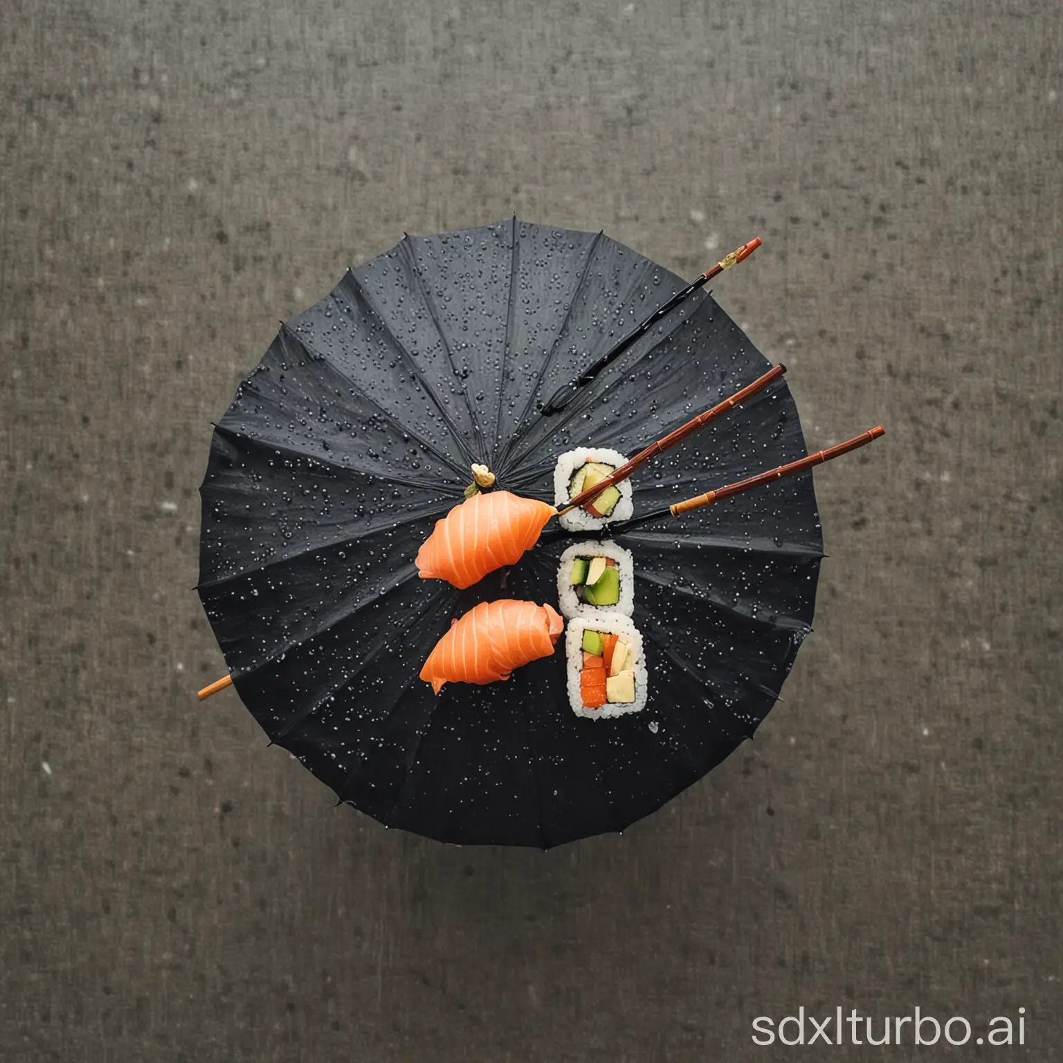Sushi on top of umbrella