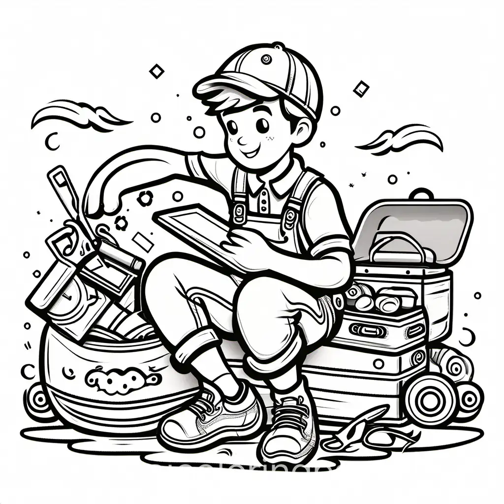 Boy-Restoring-Old-Items-Simple-Line-Art-on-White-Background
