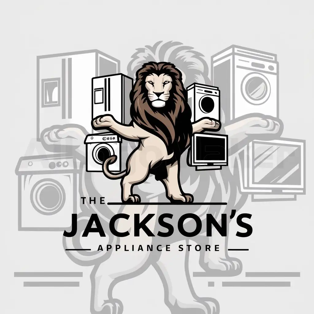 a logo design,with the text "The Jackson's Appliance Store", main symbol:lion holding appliances,complex,clear background