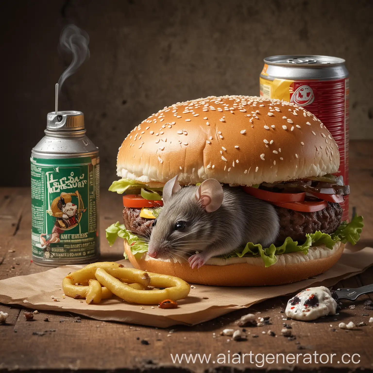 Mouse-Preparing-Burger-with-Poison-Can