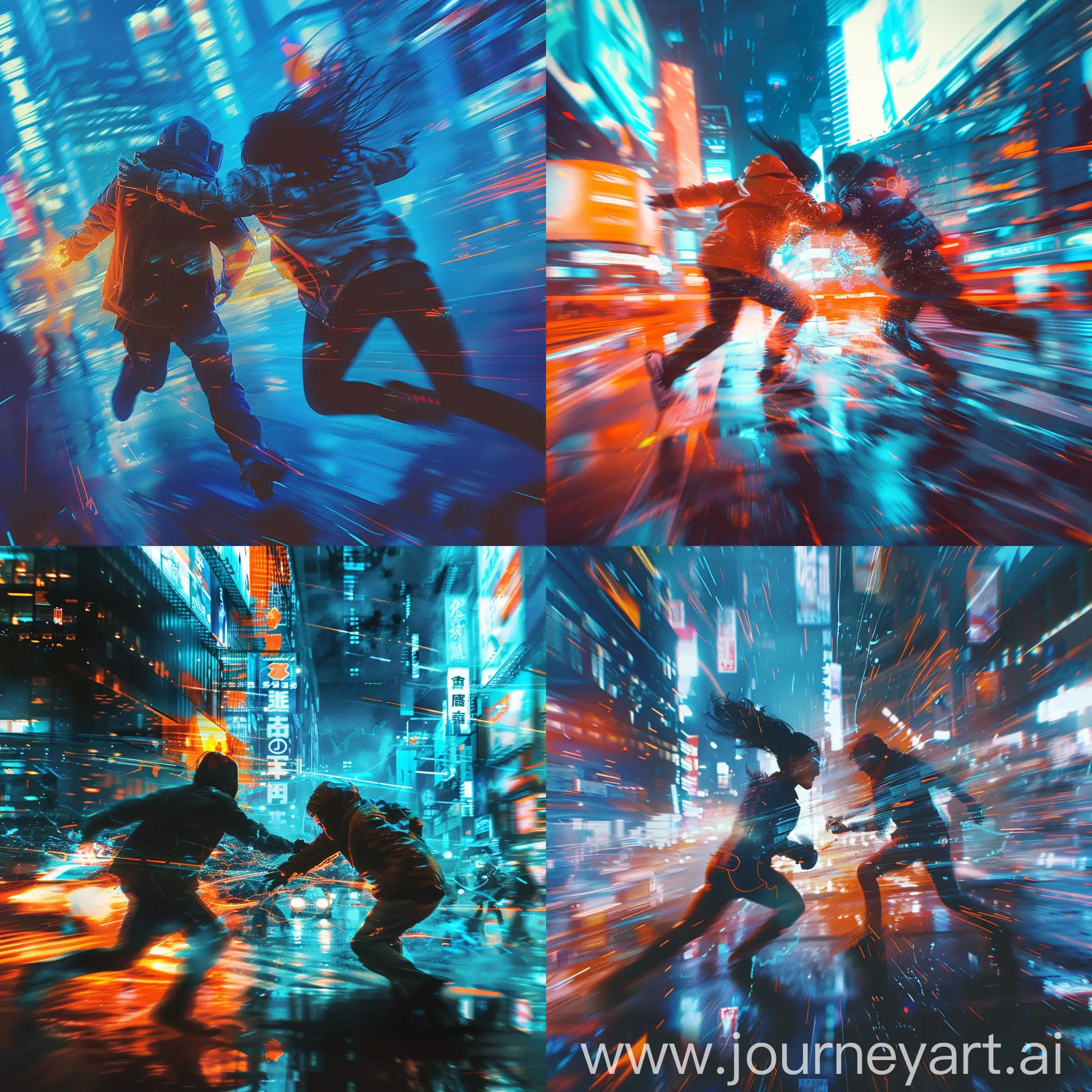 Cyberpunk-Street-Fight-in-a-Technological-Megalopolis