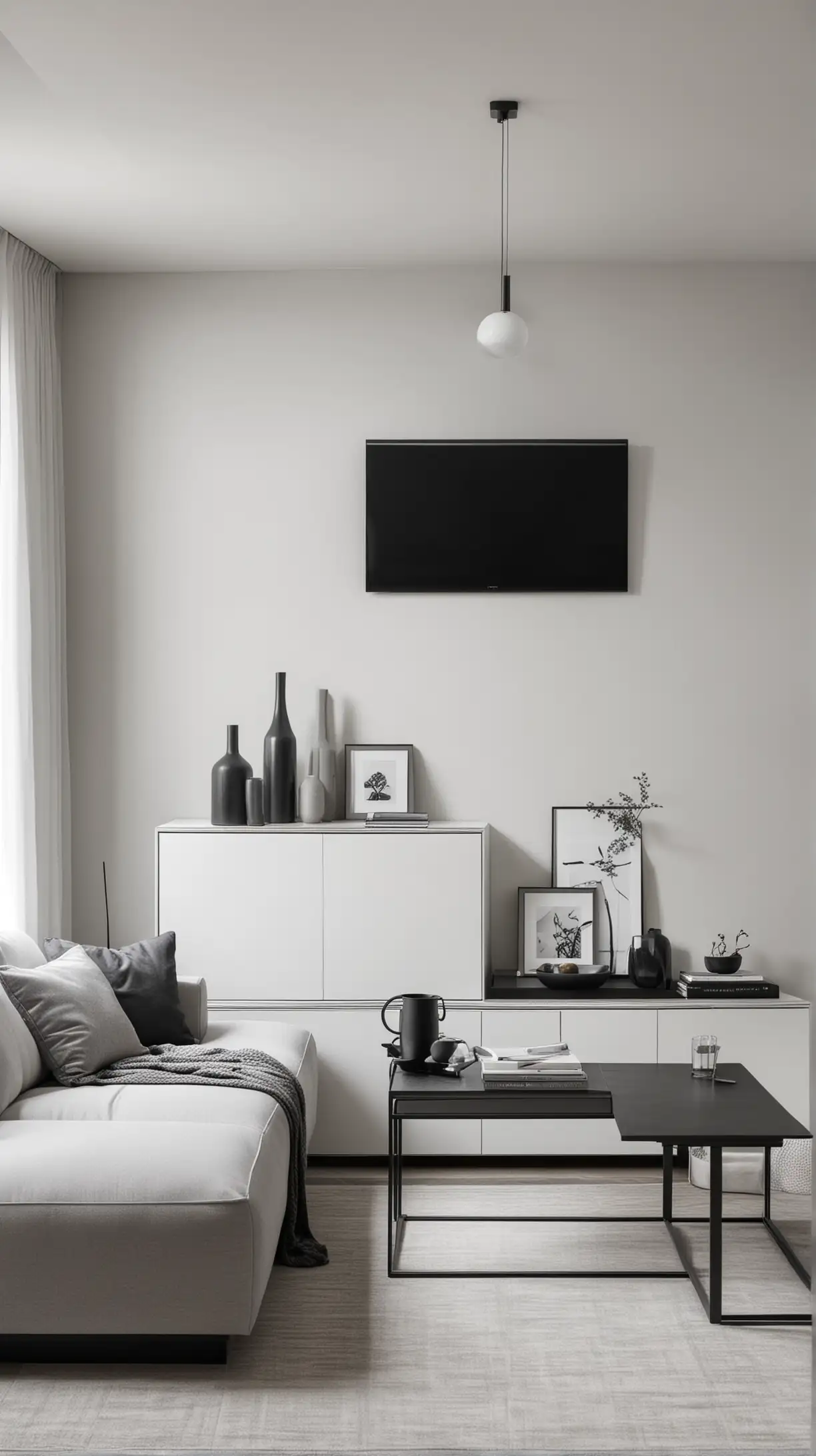 Sleek Monochrome Minimalist Living Room with Elegant Furniture