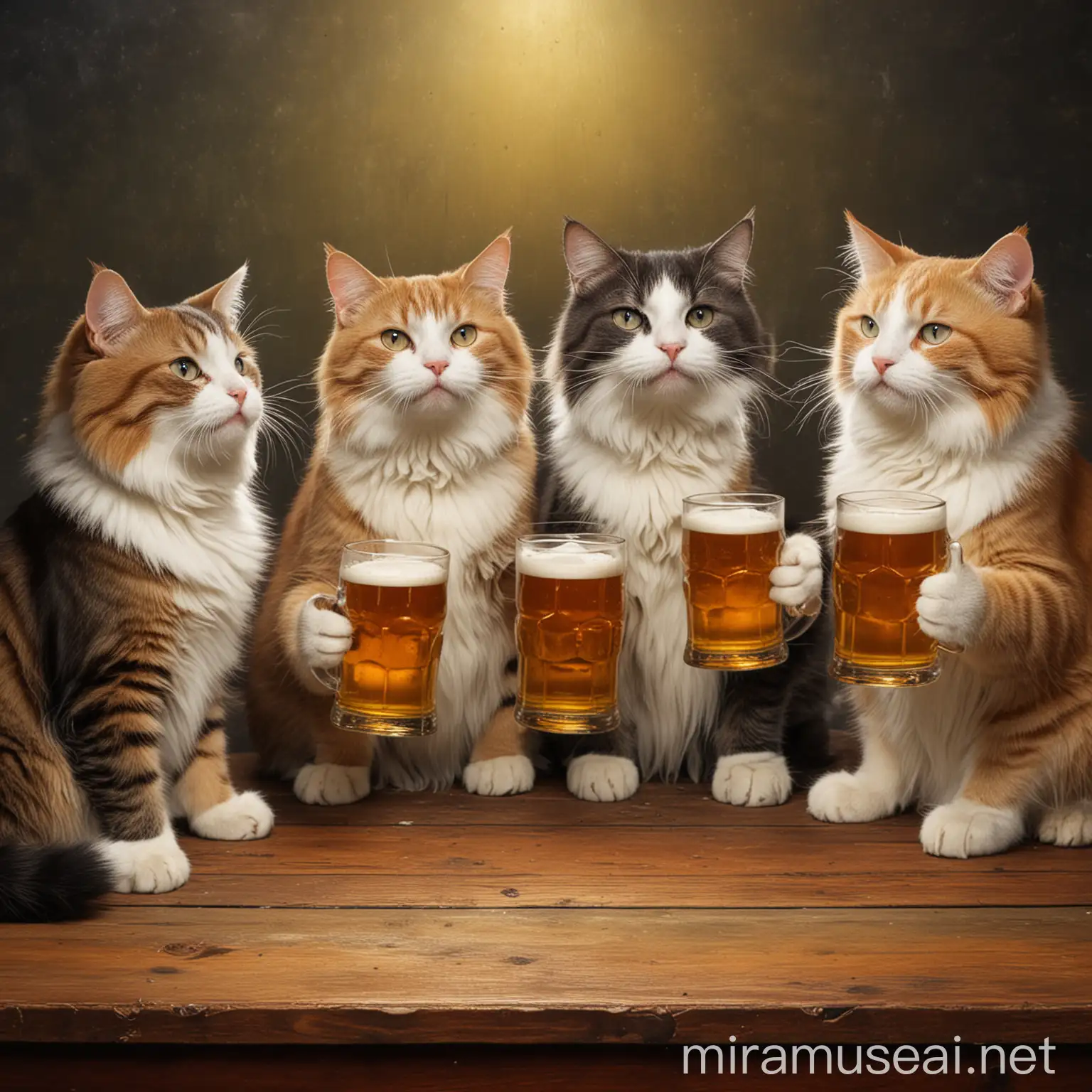 Four Cats Enjoying a Relaxing Beer Party