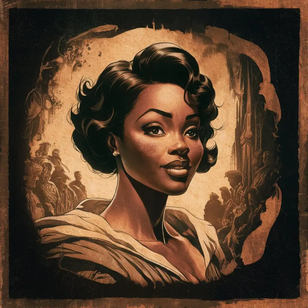 a comic strip with the text' pretty girl' and a cartoon of a black woman blushing, in the style of realistic yet romantic, detailed atmospheric portraits, vintage aesthetics, chiaroscuro woodcuts, dc comics, neotraditional