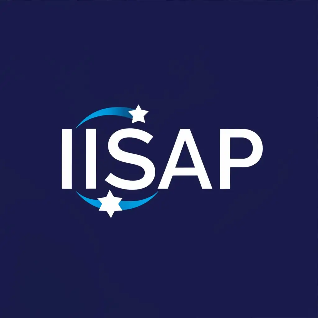 a logo design,with the text "ISAP", main symbol:Simple logo that has a blue star in the top, and only contains texts with one or two color only.,Minimalistic,clear background