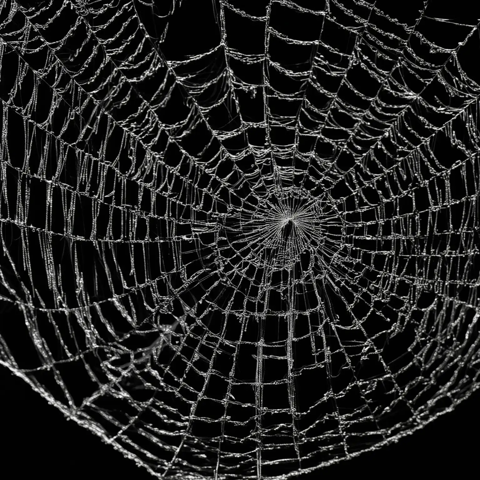Detailed CloseUp of Intricate Black and Silver Spiders Web on Dark Background