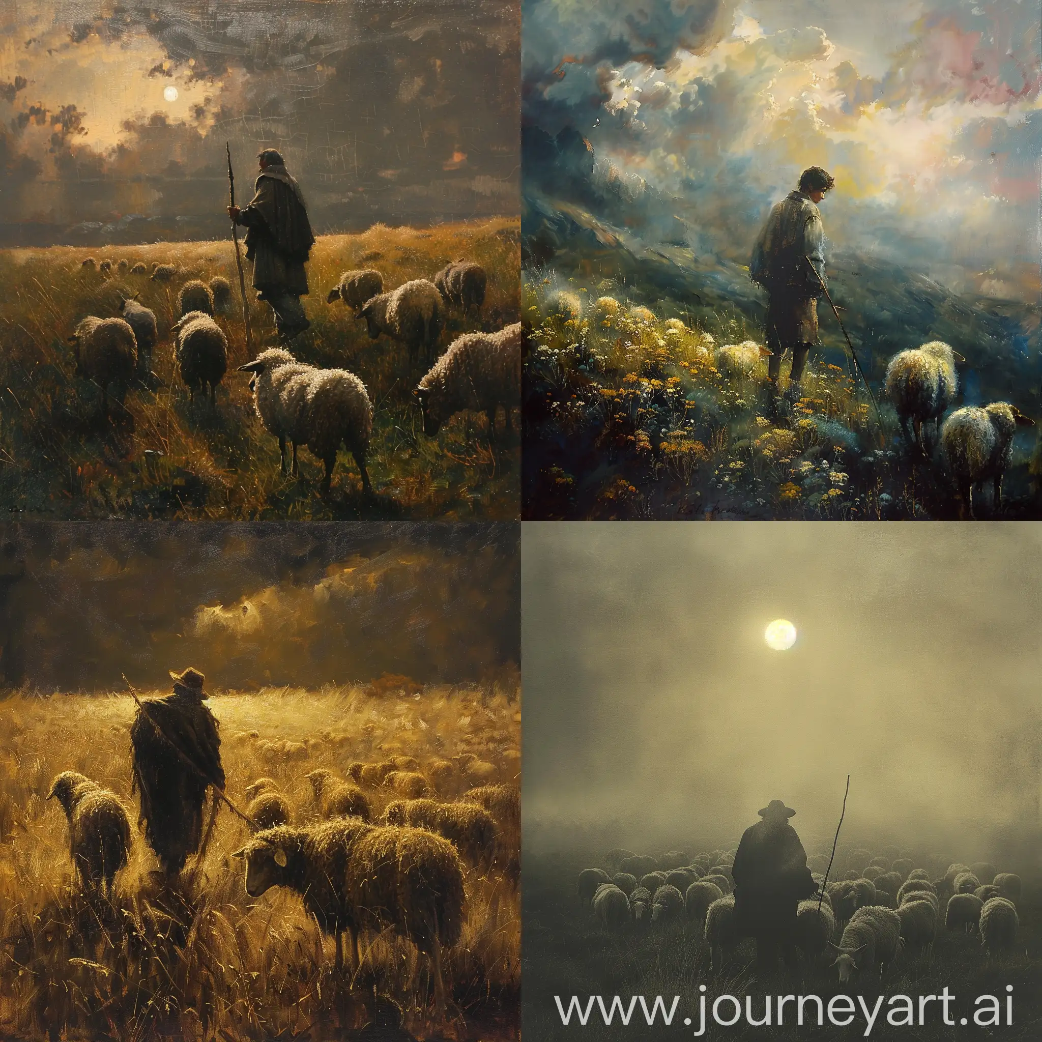 Shepherd-Tending-Flock-in-Verdant-Pasture