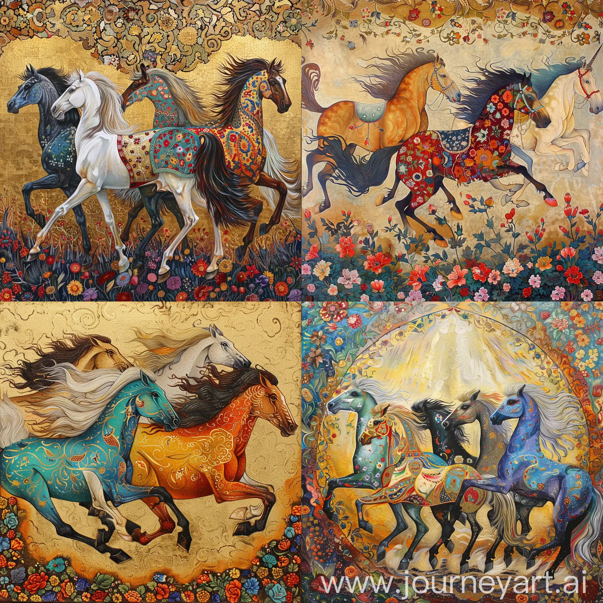 Iranian traditional painting horses