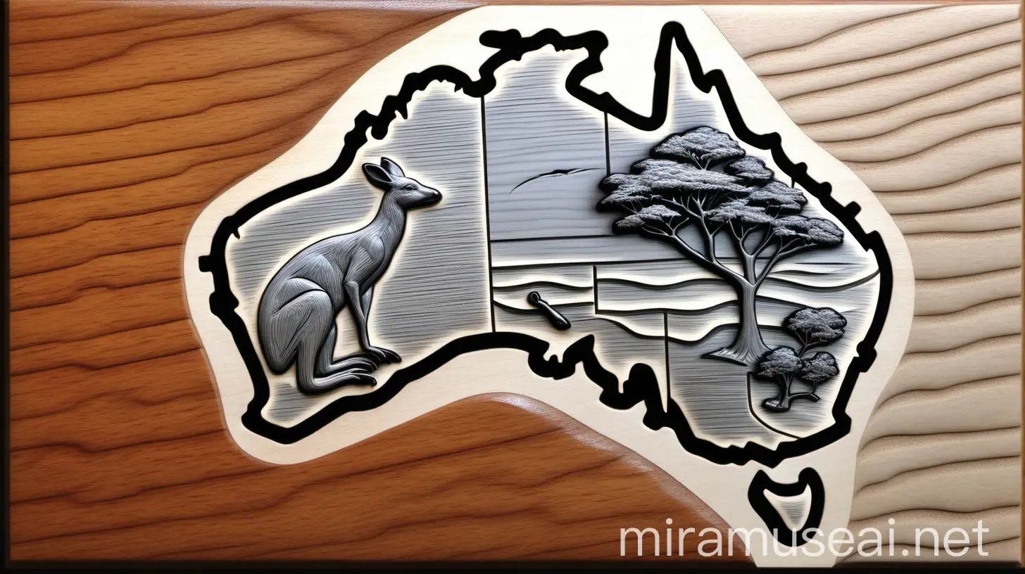 Embossed 3D Australian Map for Laser Engraving on Wood