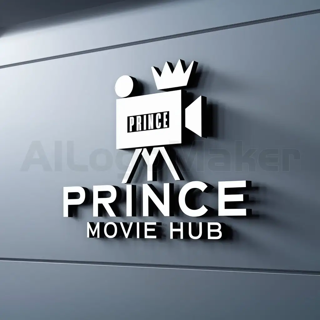 a logo design,with the text "PRINCE  MOVIE HUB", main symbol:a movie camera, cinema,Moderate,be used in Entertainment industry,clear background