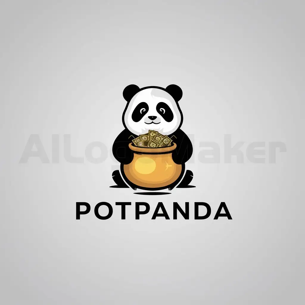 a logo design,with the text "PotPanda", main symbol:Need Minimal logo of Panda with Jackpot and cash or gold in that pot.,Minimalistic,clear background
