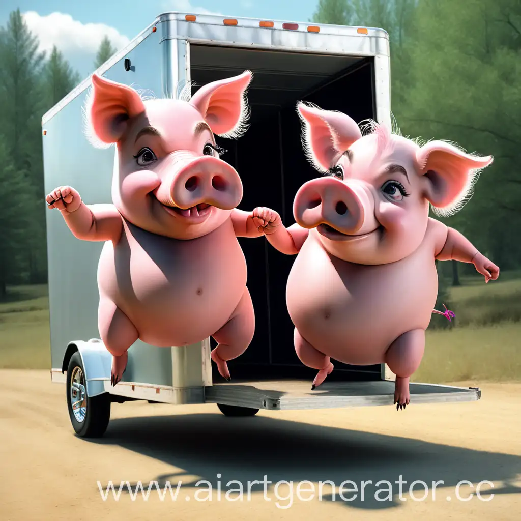 Playful-Pigs-Dancing-in-a-Trailer