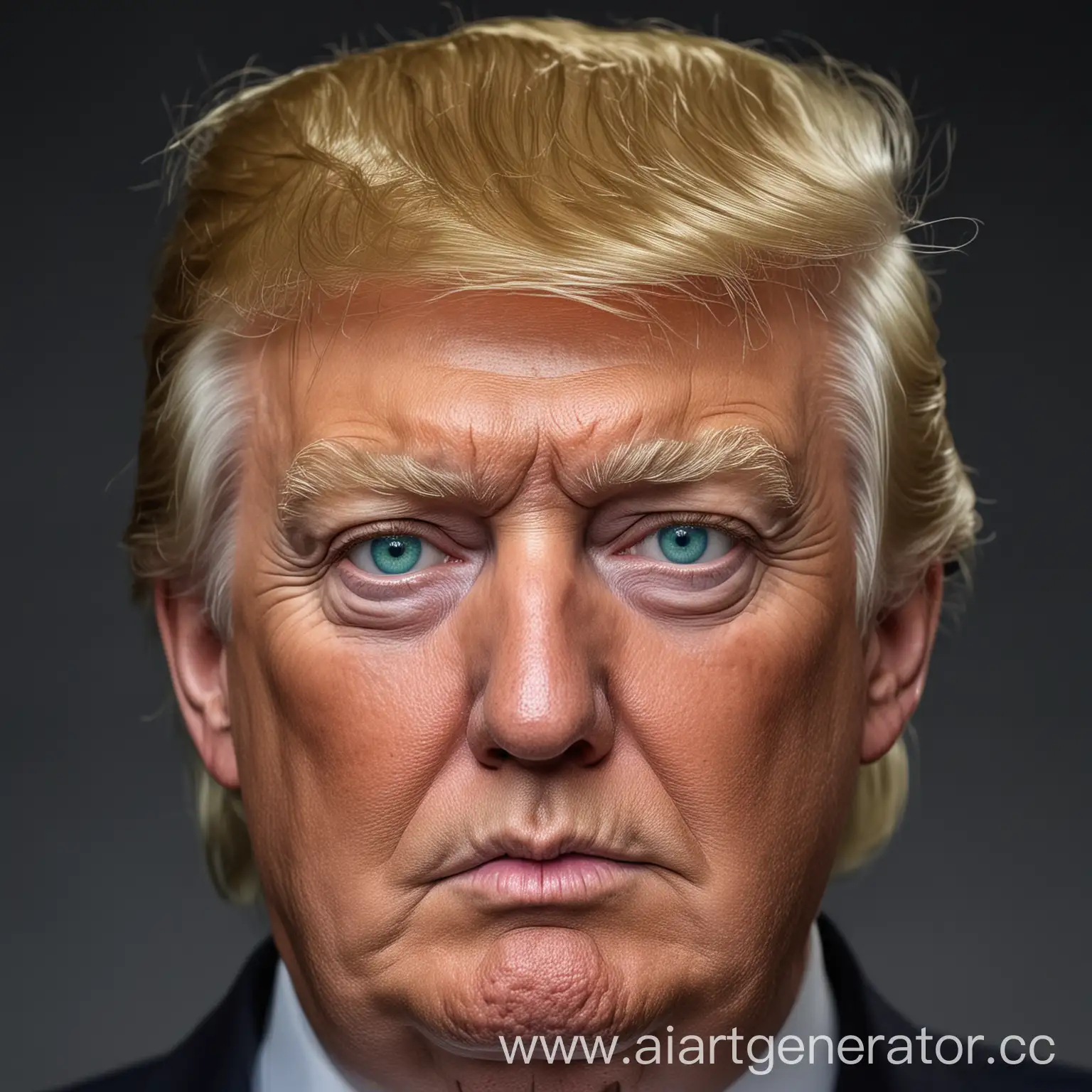 65 years old real face donald trump,green open hair,blue eyes, ultra detailed, 