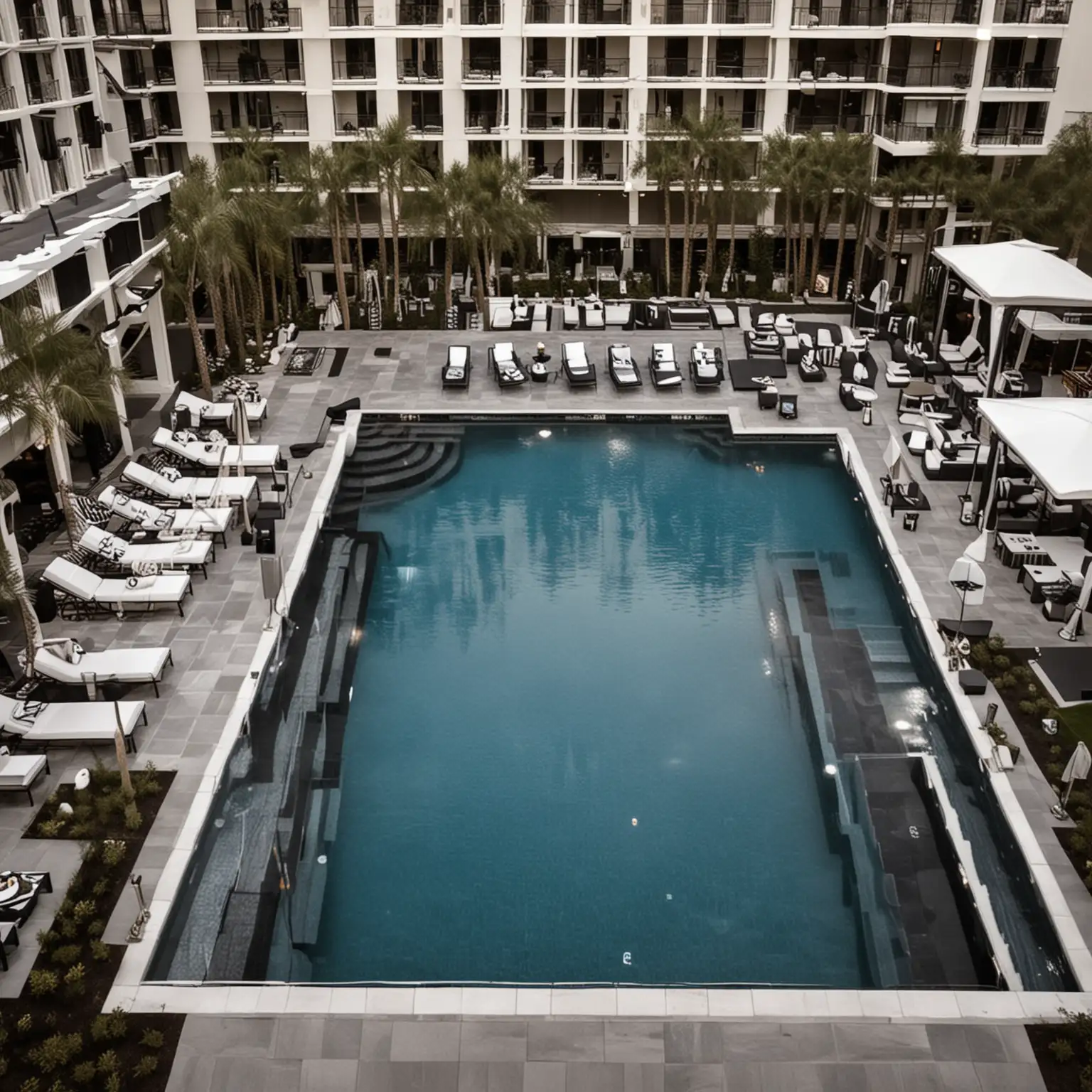 Contemporary Black and White Pool Design Inspired by Hard Rock Hotel and Casino