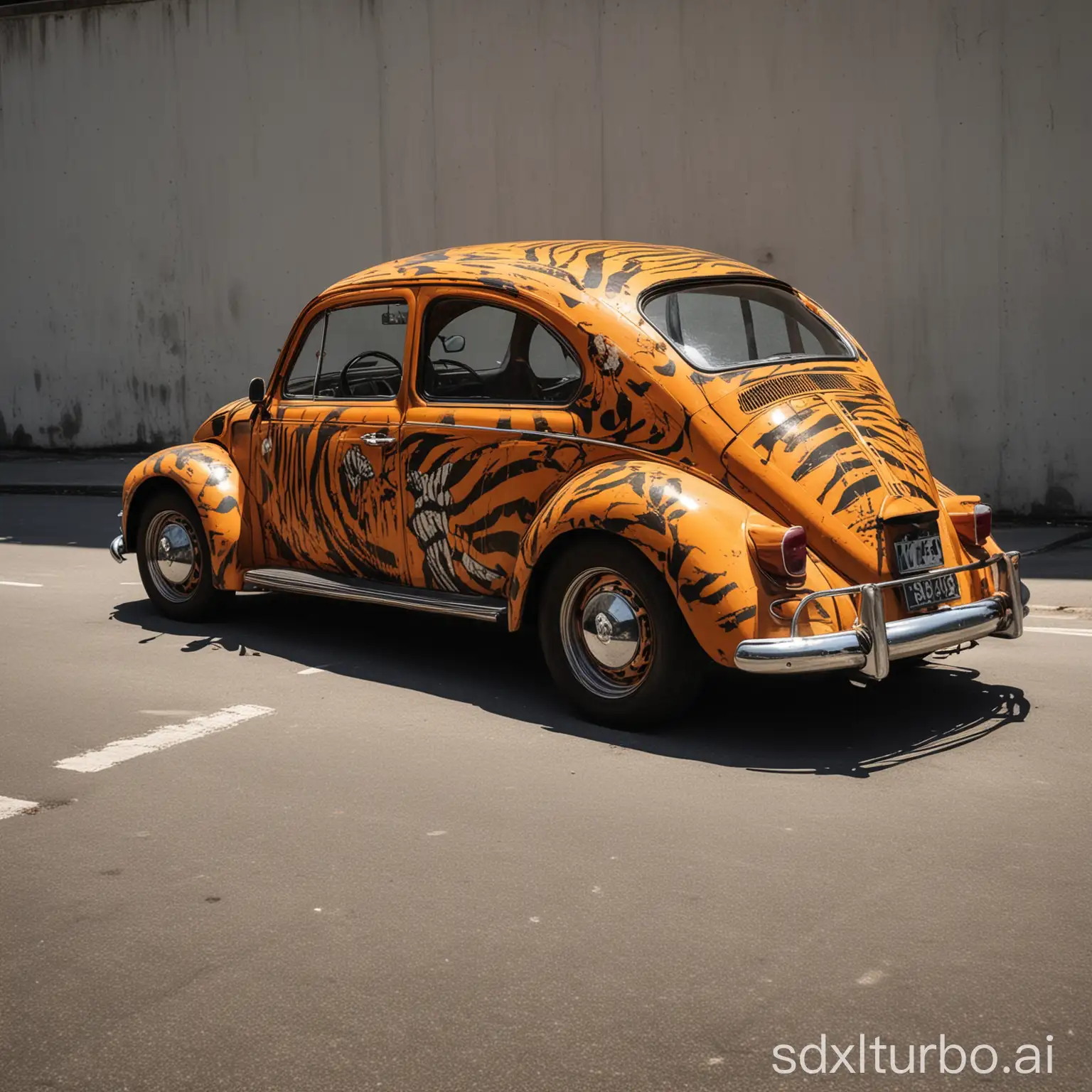 photographic style, Volkswagen Type1 painted like a tiger