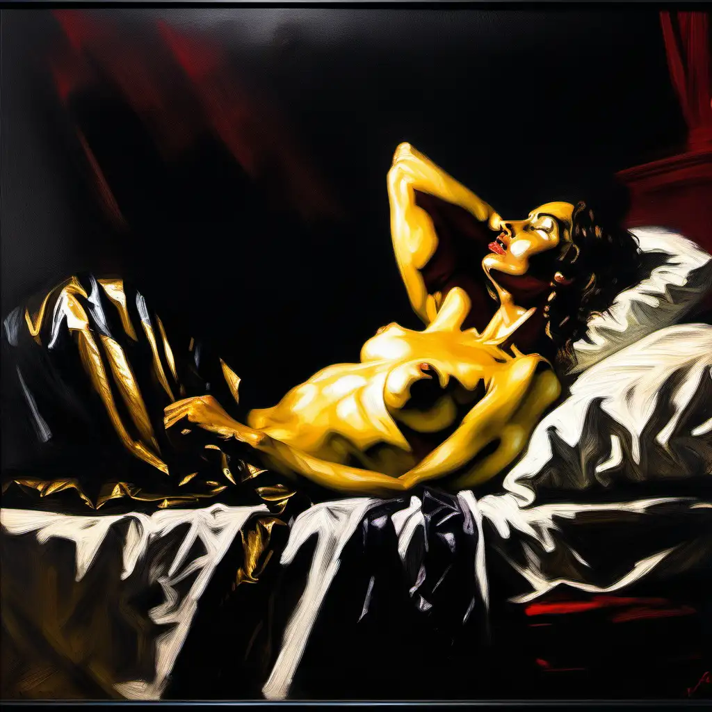 (an expressive painting:1.3), (large strokes style), palette knife style, (Fabian Perez style:1.3) , " Rembrandt van Rijn - Danaë 1636-1643 " depicted in the (17th century:1.3)