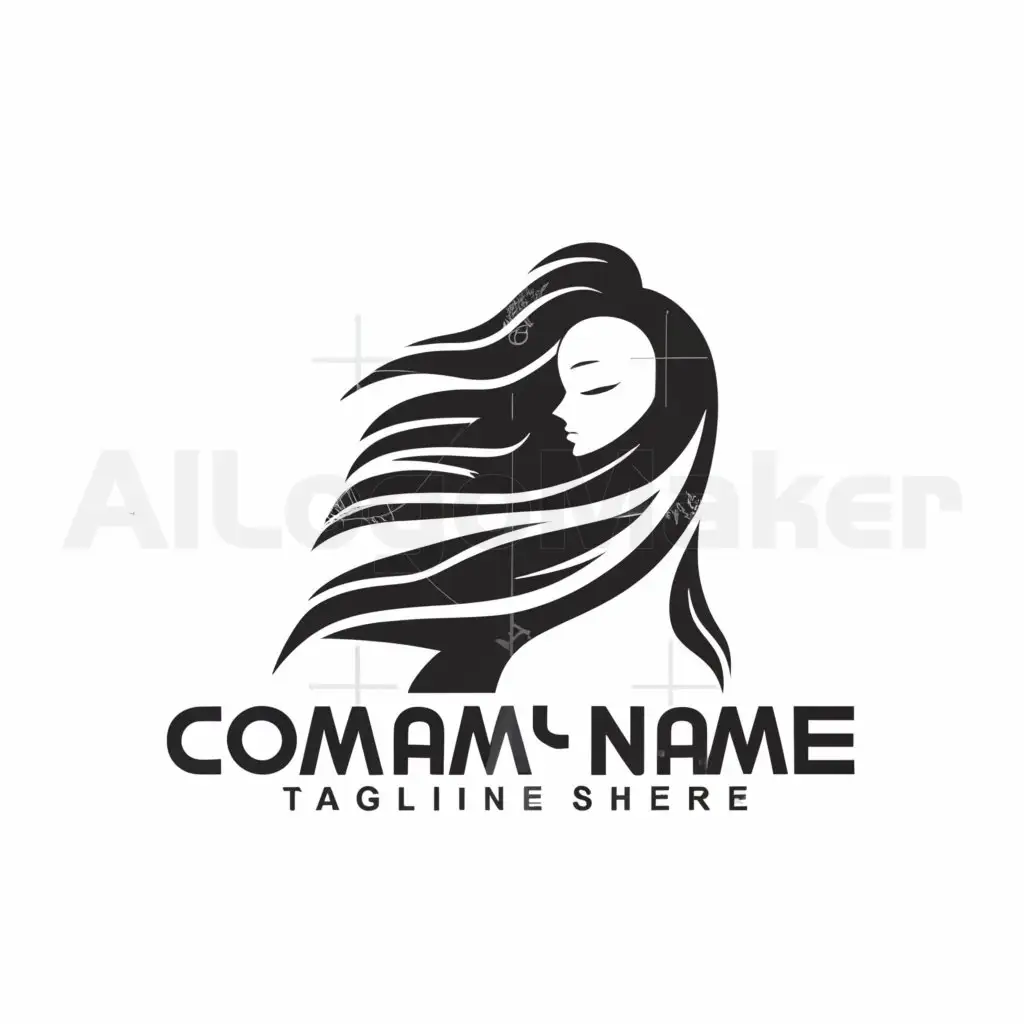 a logo design,with the text "logo", main symbol:Girl with long hair, black-and-white silhouette,Moderate,be used in Sports Fitness industry,clear background