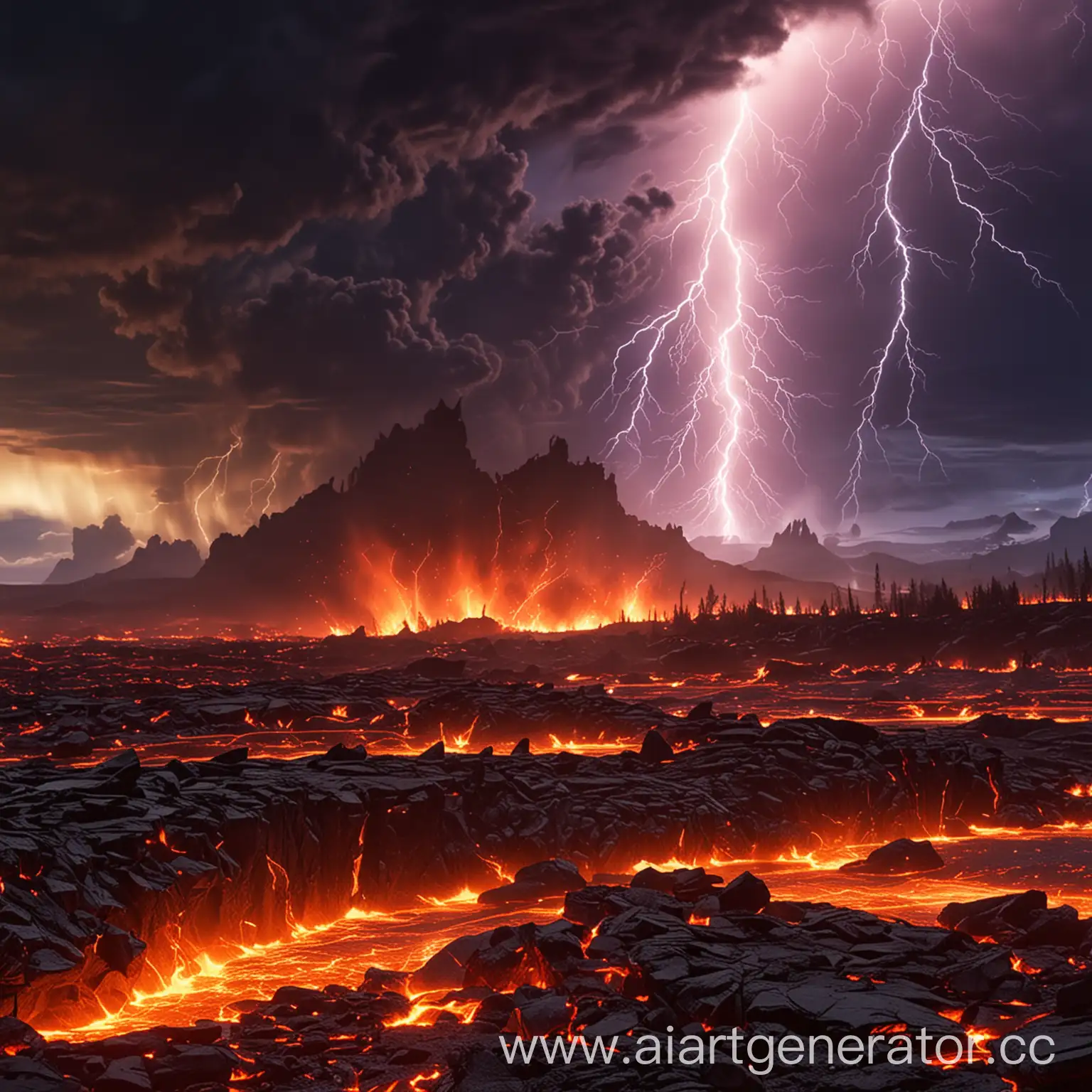 catastrophe, earth shattering, lava, lightning, continents shatter, aurora borealis