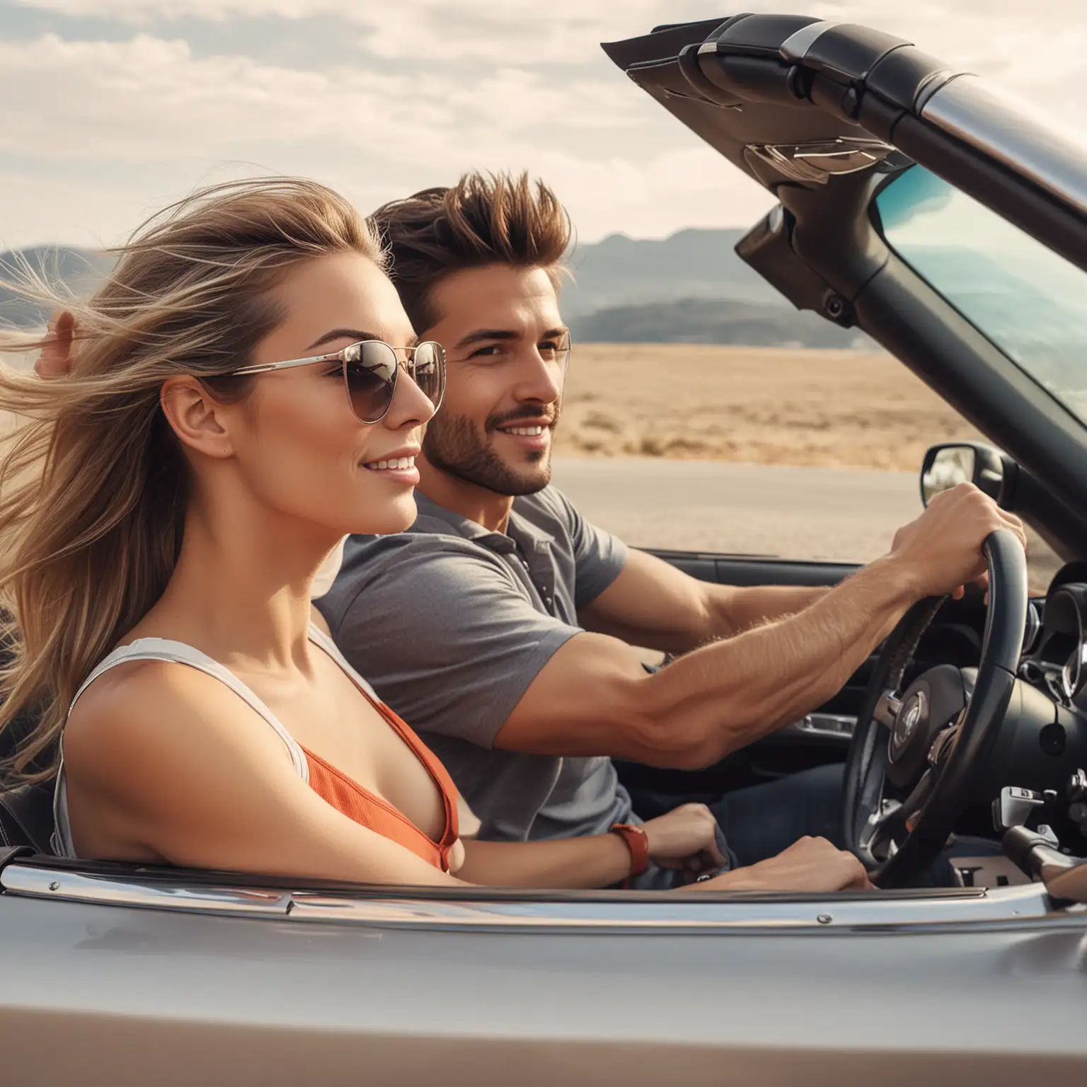 Attractive Couple Riding in a Luxury Sports Car