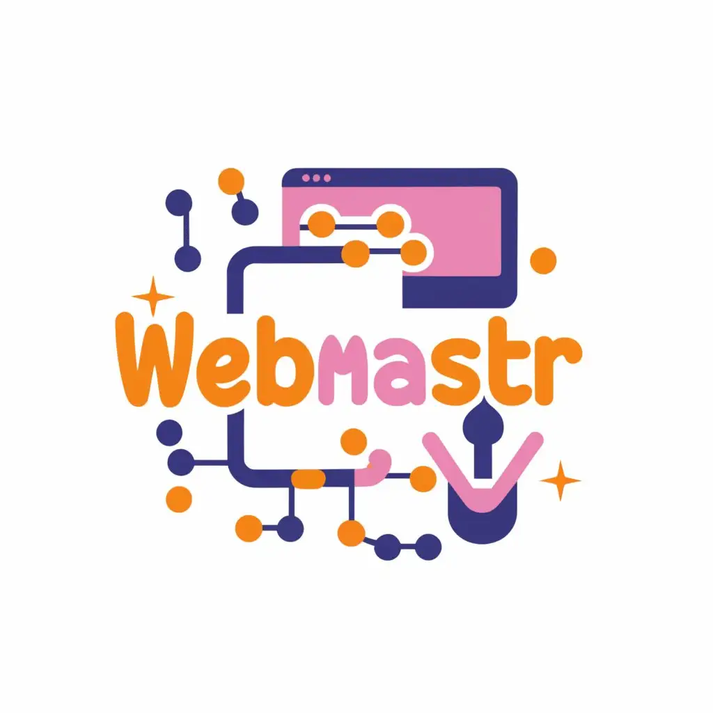a logo design,with the text "WebMaster", main symbol:digital marketing and coding in Orange and pink color ,Moderate,clear background