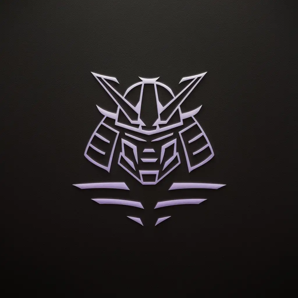 Minimalistic Samurai mech logo. neon purple on black  