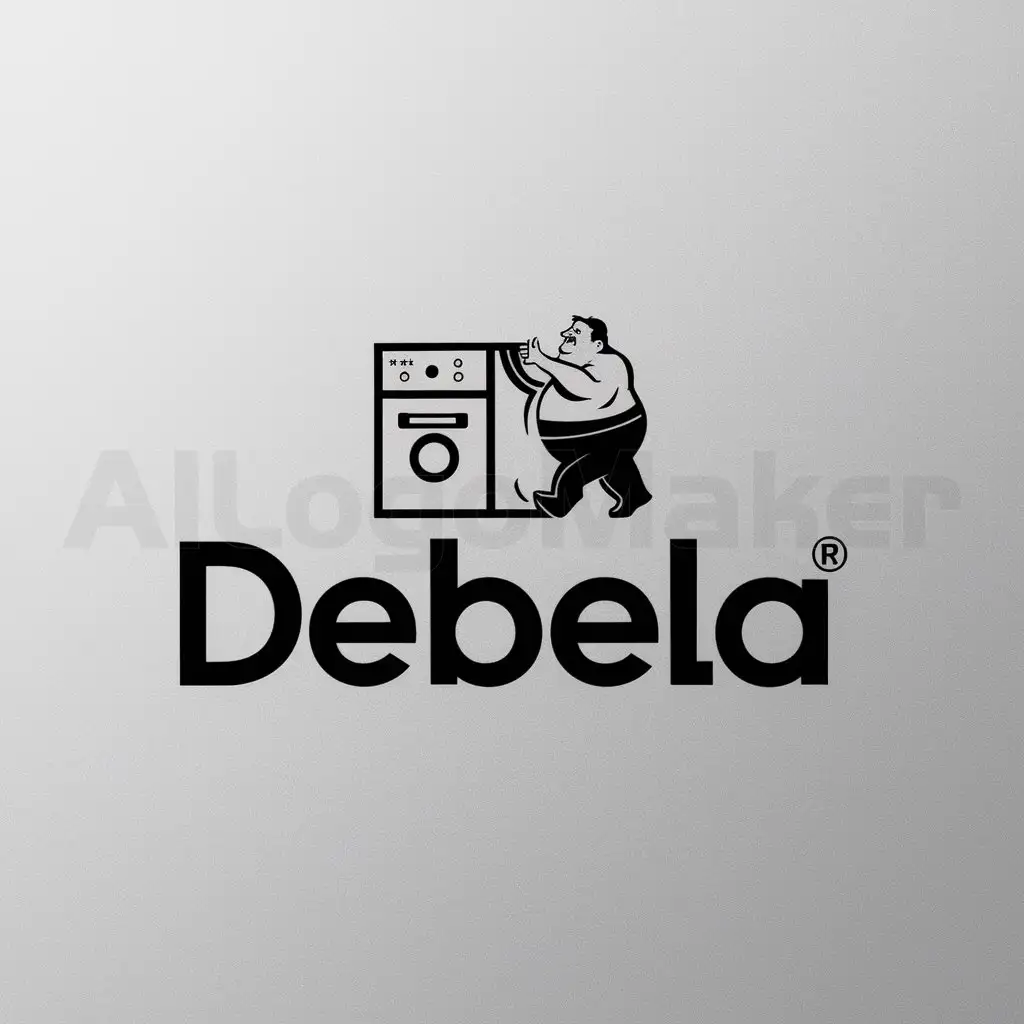 LOGO-Design-For-Debela-Bold-Text-with-Household-Appliances-and-a-Portly-Figure