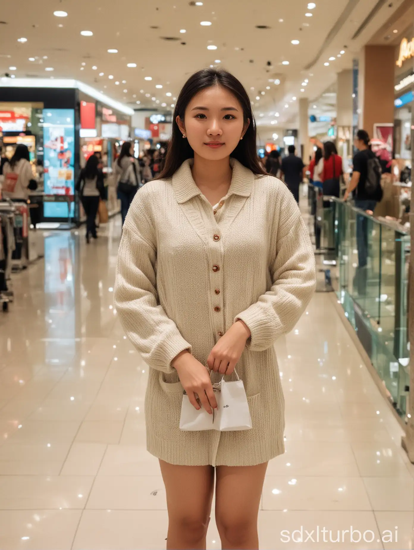 25-year-old lady, Asian, in the mall