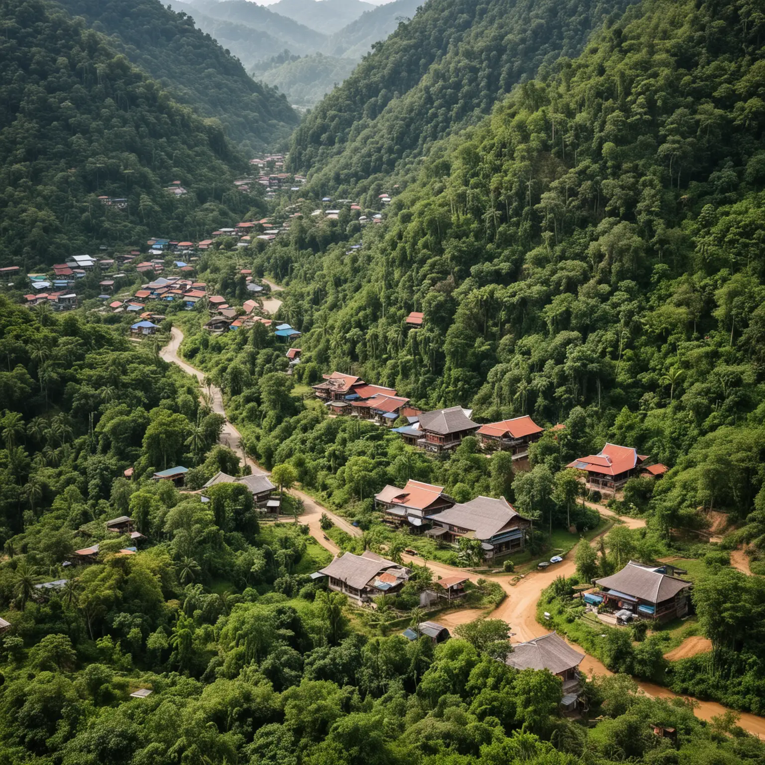 Scenery of a mountain village in northern Thailand It is characterized by lush greenery and a peaceful environment.