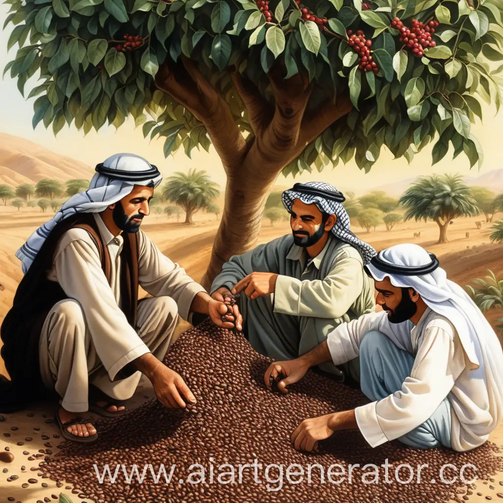 арабы собирают кофейные зерна с деревьев