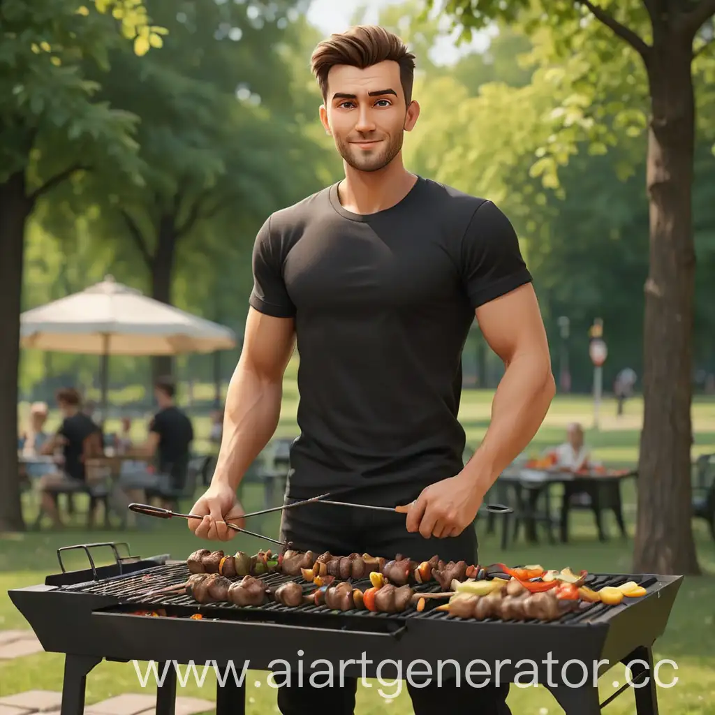 Charismatic-Man-Grilling-Shashlik-Outdoors