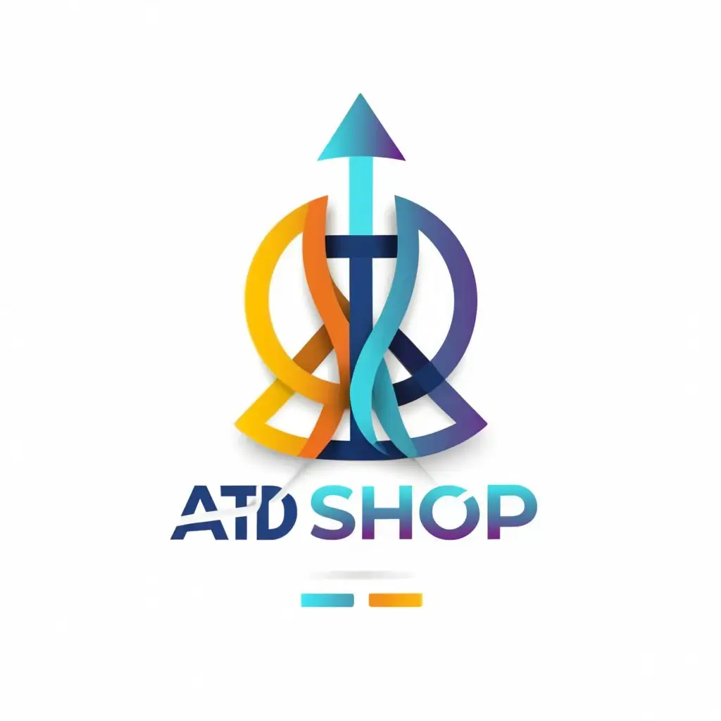 a logo design,with the text "ATD SHOP", main symbol:The logo could feature the initials "ATD" stylized with a modern and dynamic font. Just next to it, a small icon representing an hourglass or an arrow pointing upwards to symbolize the idea of current products. All in bright and attractive colors to draw attention online.,complex,be used in Retail industry,clear background