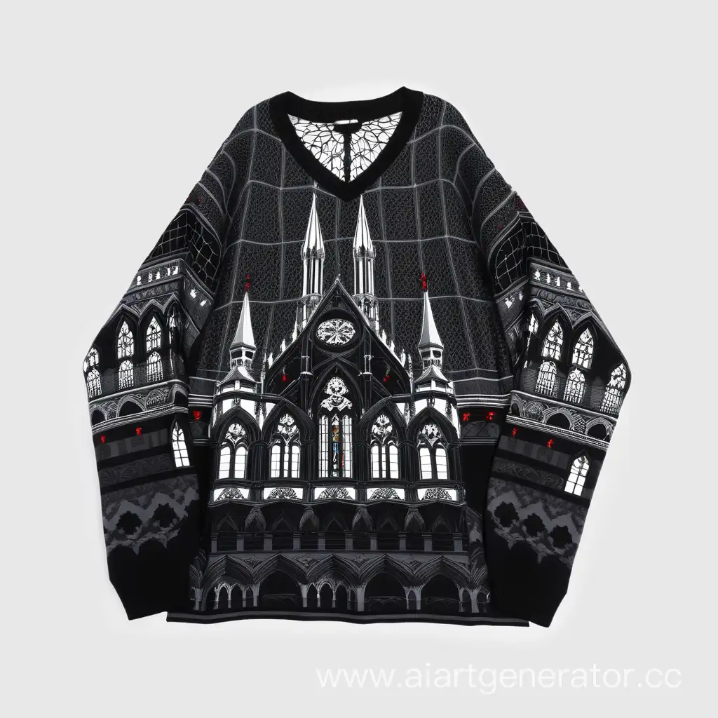 Gothic-Oversized-Jersey-Sweater-with-Red-Centipede-and-Sketchlike-Gothic-Building
